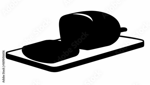 Illustration of a black mortar and pestle set sitting on a rectangular surface in a minimalist style silhouette