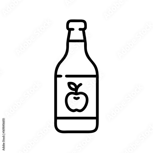 Apple cider drink bottle outline style icon for Thanksgiving day holiday menu or beverage concept. Vector illustration on white background
