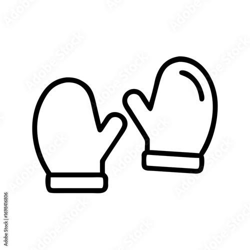 Two kitchen oven mitts or potholder icon in outline style, for cooking and baking protection. Thanksgiving day concept. Vector illustration symbol