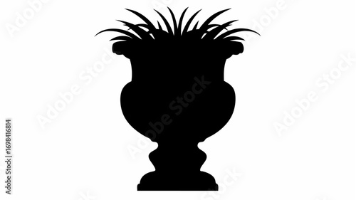 Silhouette of a classic urn filled with spiky plants creating a stark and elegant botanical image