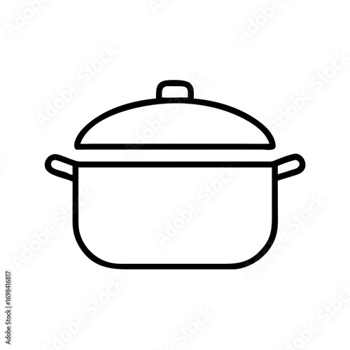 Cooking pot with lid icon in outline style, kitchenware symbol for domestic cooking, Thanksgiving meal preparation. Vector illustration for menu, app