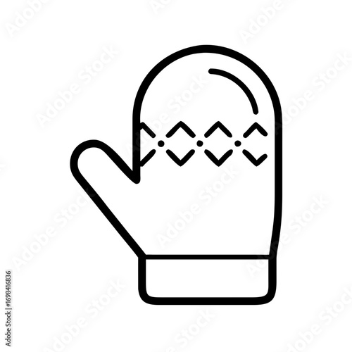 Outline oven mitt or cooking glove icon with decorative pattern for kitchen concept or Thanksgiving Day. Flat vector illustration for app, web design