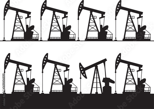 Oil Derrick Vector Collection for Energy Industry, Petroleum Production, and Resources