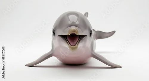 Obraz 愛らしいイルカ赤ちゃん 白い背景で微笑む 明るい光で輝く. AI Generated