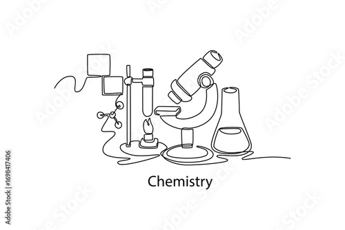 Chemistry. School Subjects concept. Single line draw design. Vector graphic illustration