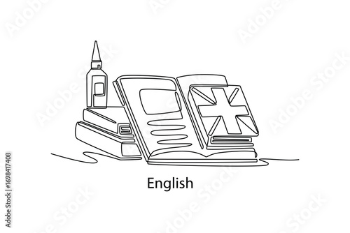 School Subjects concept. Single line draw design. Vector graphic illustration