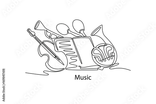 School Subjects concept. Single line draw design. Vector graphic illustration