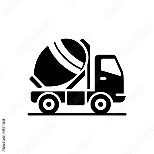 Illustration of a cement mixer truck side on transparent background silhouette