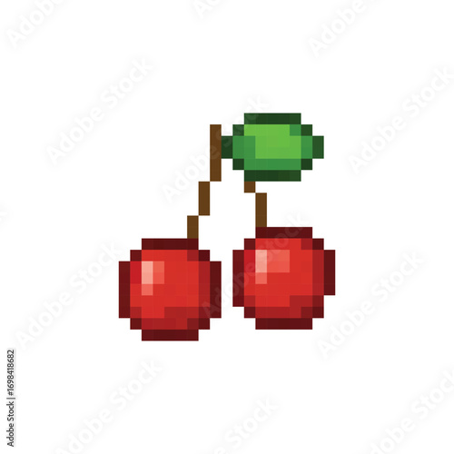  pixel art cherry 8 bit icon vector fruit for game, logo