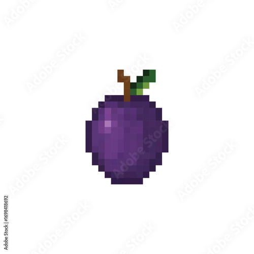  pixel art plum 8 bit icon vector fruit for game, logo