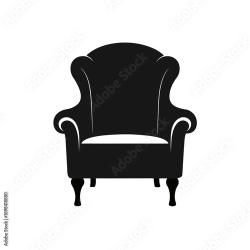 Silhouette of a classic armchair design on transparent background