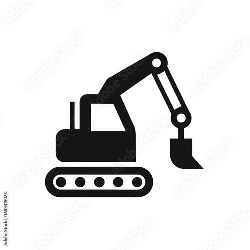 Silhouette of a construction excavator icon on transparent background