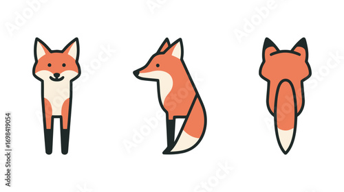 Adorable Fox Character from Multiple Angles for Wild Animal and Woodland Concepts