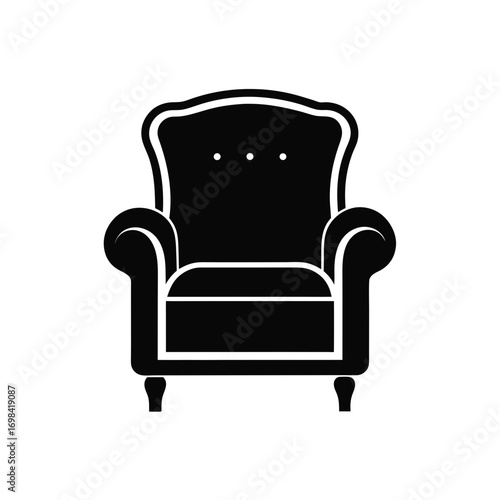 Illustration of a black upholstered chair on transparent background silhouette