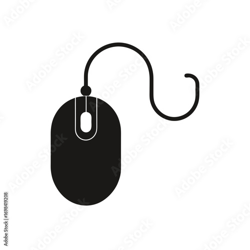 Illustration of a black computer mouse icon on transparent background silhouette