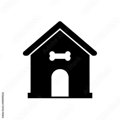 Black dog house with bone symbol on top on transparent background silhouette