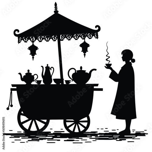 Street food vendor cart silhouette illustration business theme