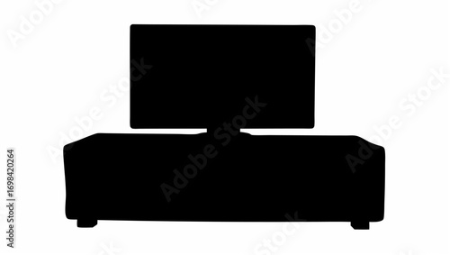 A silhouette of a television set sitting on a stand against a white background in a simple illustration