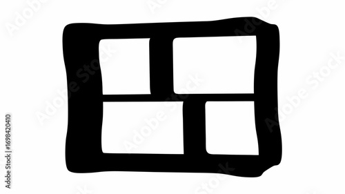 A hand drawn square shape with thick black outlines and four white rectangular sections inside it nicely silhouette