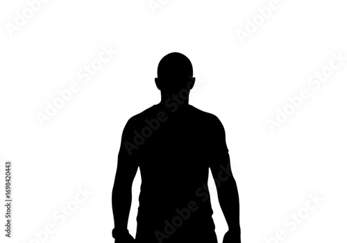 Silhouette of a muscular man isolated on transparent background, facing away from viewer