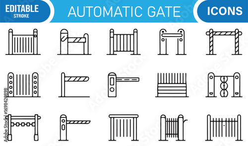 Privacy and protection line icons pack including gates, barriers, fences, and entry control systems