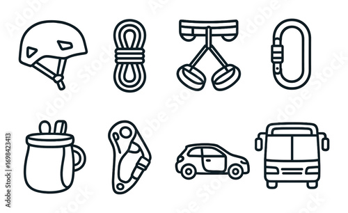 Silhouette icons of art tools, nature elements, and weather symbols on olive background