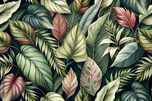 Wallpaper Mural Vibrant tropical jungle leaves seamless pattern watercolor illustration Torontodigital.ca