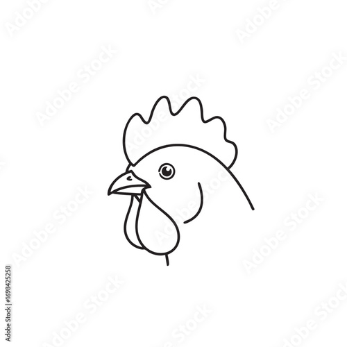 Minimalist Vector Illustration of Rooster Head with Modern Line Art Style in Black and White
