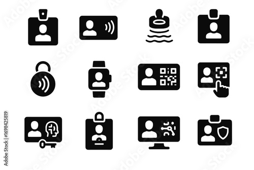 Collection glyph vector solid pictogram badge black icons prompt connected silhouette set