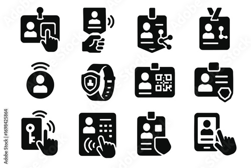 Connected badge visitor holographic ai icon vector panel icons smart security