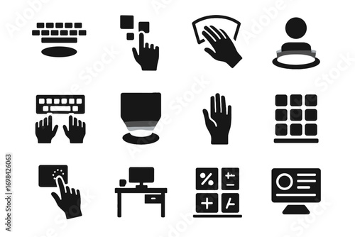 Futuristic keys icons assistant gesture hologram glowing panel ai icon hand vector