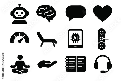 Headset speech vector stress therapy mental bubble health icon notes meditation meter