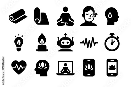 Icon lotus pose meditation set monitor app yoga ai light vector mind