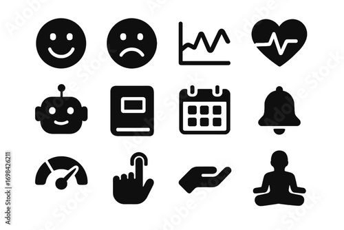 Chatbot monitor vector meter calendar ai smiley emotion meditation digital biofeedback icon