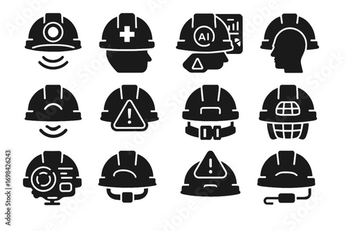 Motion padding icon helmet safety protective buckle wearable vector assistant smart digital