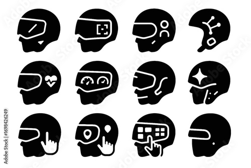 Hud interactive icon vector reflective padding sensor protective helmet ar interface visor
