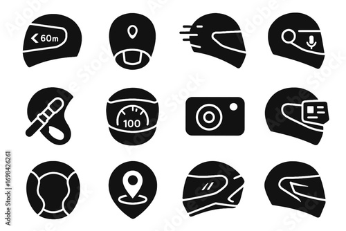 Icon vector helmet camera icons display dashboard tracker strap assistant smart padding
