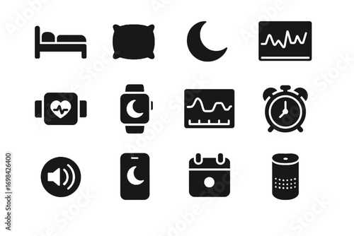 Smartphone tracker rem nighttime icons clock bed chart icon vector sound sensor
