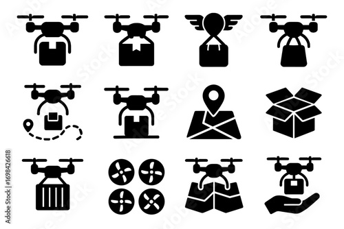 Parcel landing carrying drone map vector delivery icon package navigation icons spinning