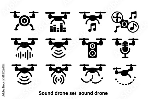 Icon drone music mic wave sound emission icons vector hovering speaker