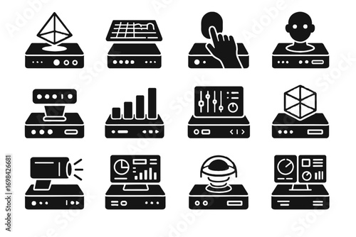 Ai dashboard visualization icon desk lens indicators projection holographic table surface vector