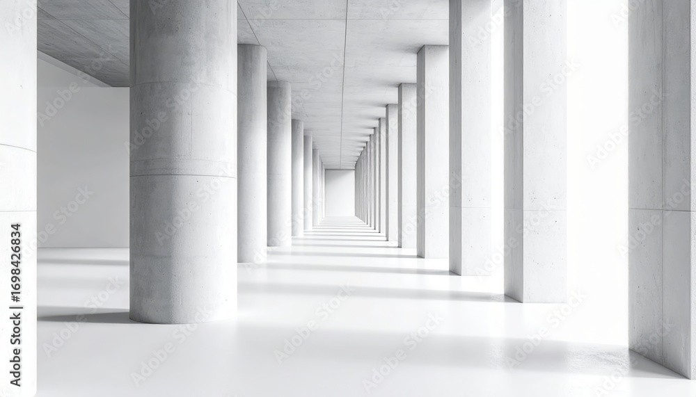 Fototapeta premium Minimalist Architectural Corridor with Concrete Columns