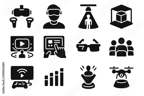 Vr controllers digital drone vector icon hand sound animated collection filming headset