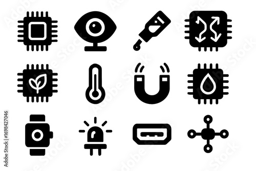 Detector led nano temperature sensors icon microchip module port advanced chemical vector