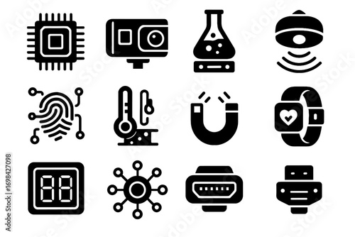Sensor futuristic temperature vector port optical nano detector icon wearable magnetic icons