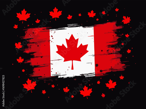 Vector design with decorative drawing of 
torn national flag of Canada is fluttering in wind. 
Fashion t-shirt print. Canadian pattern with red 
maple leaf for textiles, fabric, clothing.