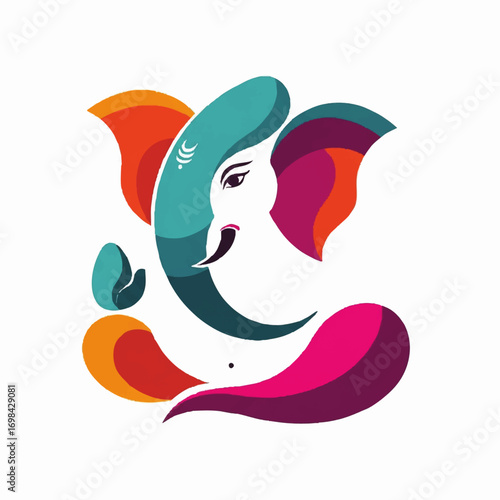 Abstract Vector Illustration of Elephant Face with Colorful Organic Shapes in Modern Artistic Style
