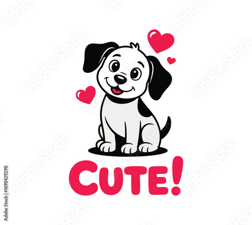 Adorable cartoon puppy surrounded by hearts, perfect for kids' products.