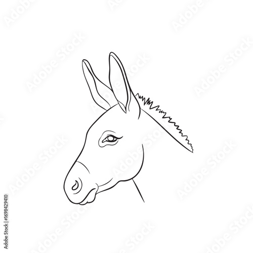 Minimalist Vector Illustration of Donkey Head in Modern Line Art Style with Monochrome Black and White Colors