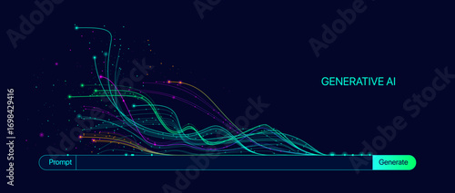 Illustration of abstract stream information with line and dot. Big data, technology, AI, data transfer, data flow, large language model, generative ai	